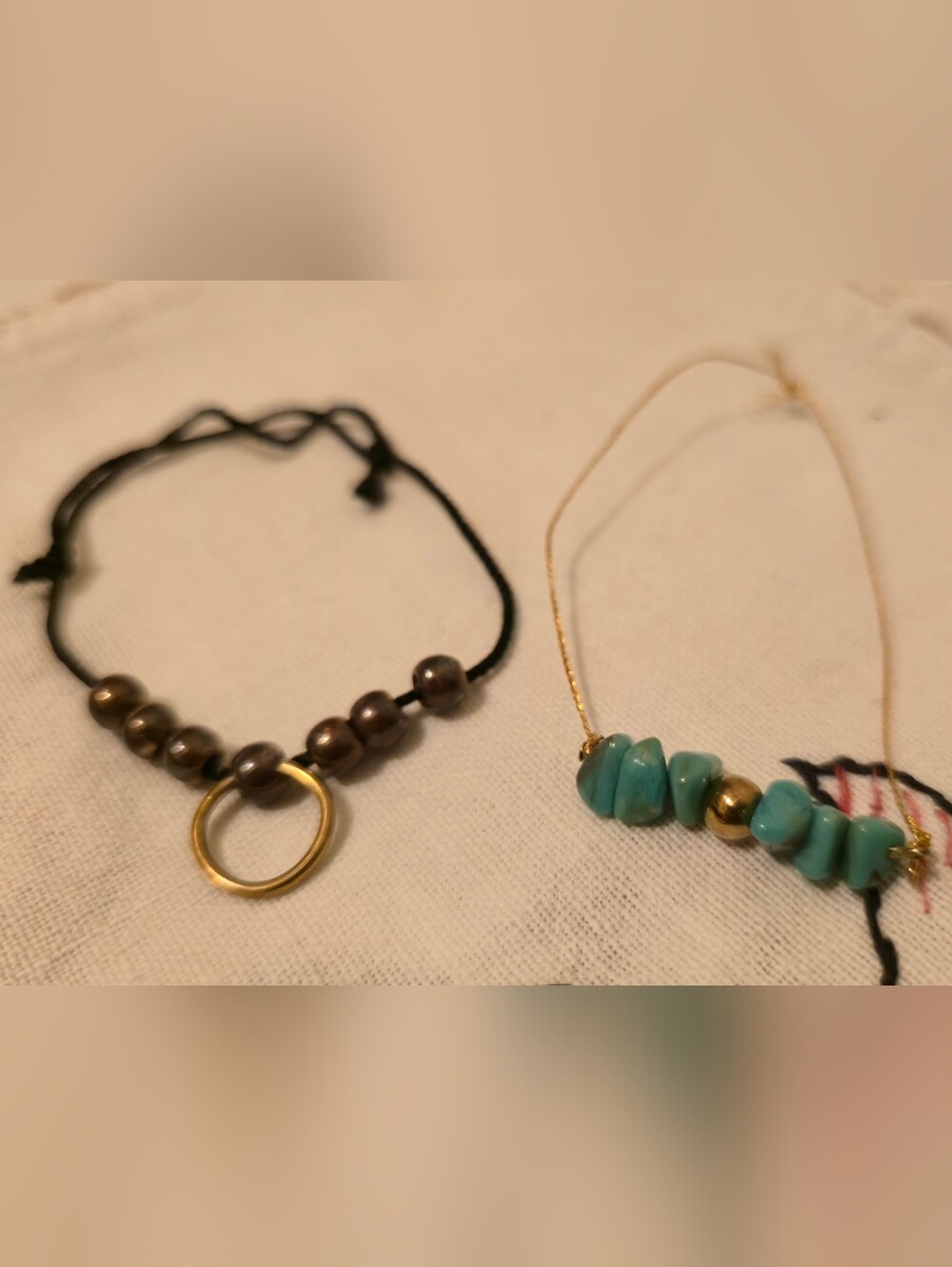 Handmade Turquoise Gold Cord And Metal Black Cord Bracelets